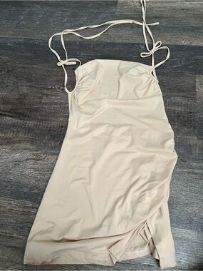 Tie-Strap Bodycon Mini Dress - Soft Beige